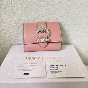 Jimmy Choo Chéri Crystal Buckle Card Case – Blush Pink